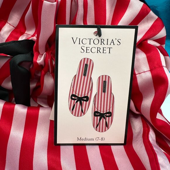 Victoria's Secret Women's Signature Satin Sequin Bow Slippers, Size M, Red/Pink - Picture 8 of 11